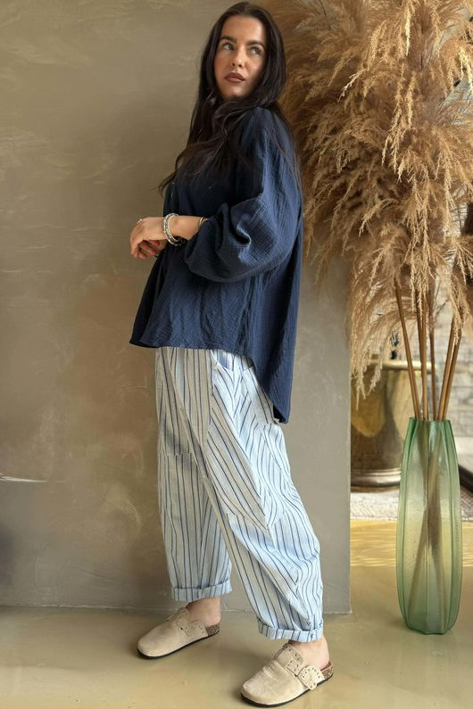 Laurie Cushion Cotton Blouse Navy